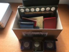 VARIOUS COINS IN TWO ALBUMS AND LOOSE, SOME IN PRESENTATION FOLDERS,