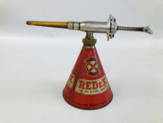 A VINTAGE OIL CAN "REDEX SERVICE" REDEX THE OIL AND FUEL ADDITIVE.