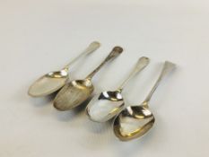 3 MID-C18TH HANOVERIAN PATTERN SILVER SERVING SPOONS, ONE BY W SCARLETT, LONDON 1732,