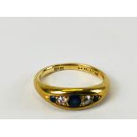 AN ANTIQUE 18CT GOLD DIAMOND AND SAPPHIRE GYPSY RING.