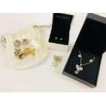 A PAIR OF CRYSTAL SET STAR SHAPED STUD EARRINGS AND SIMILAR STAR DESIGN PENDANT NECKLACE,