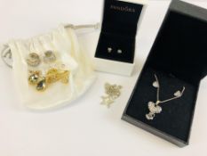 A PAIR OF CRYSTAL SET STAR SHAPED STUD EARRINGS AND SIMILAR STAR DESIGN PENDANT NECKLACE,