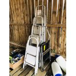 A SET OF WHITE PAINTED DOMESTIC TWO TREAD STEPS ALONG WITH TWO TREAD ABRU STEPS,