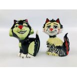 TWO LORNA BAILEY CAT ORNAMENTS H 13.5CM BEARING SIGNATURES.