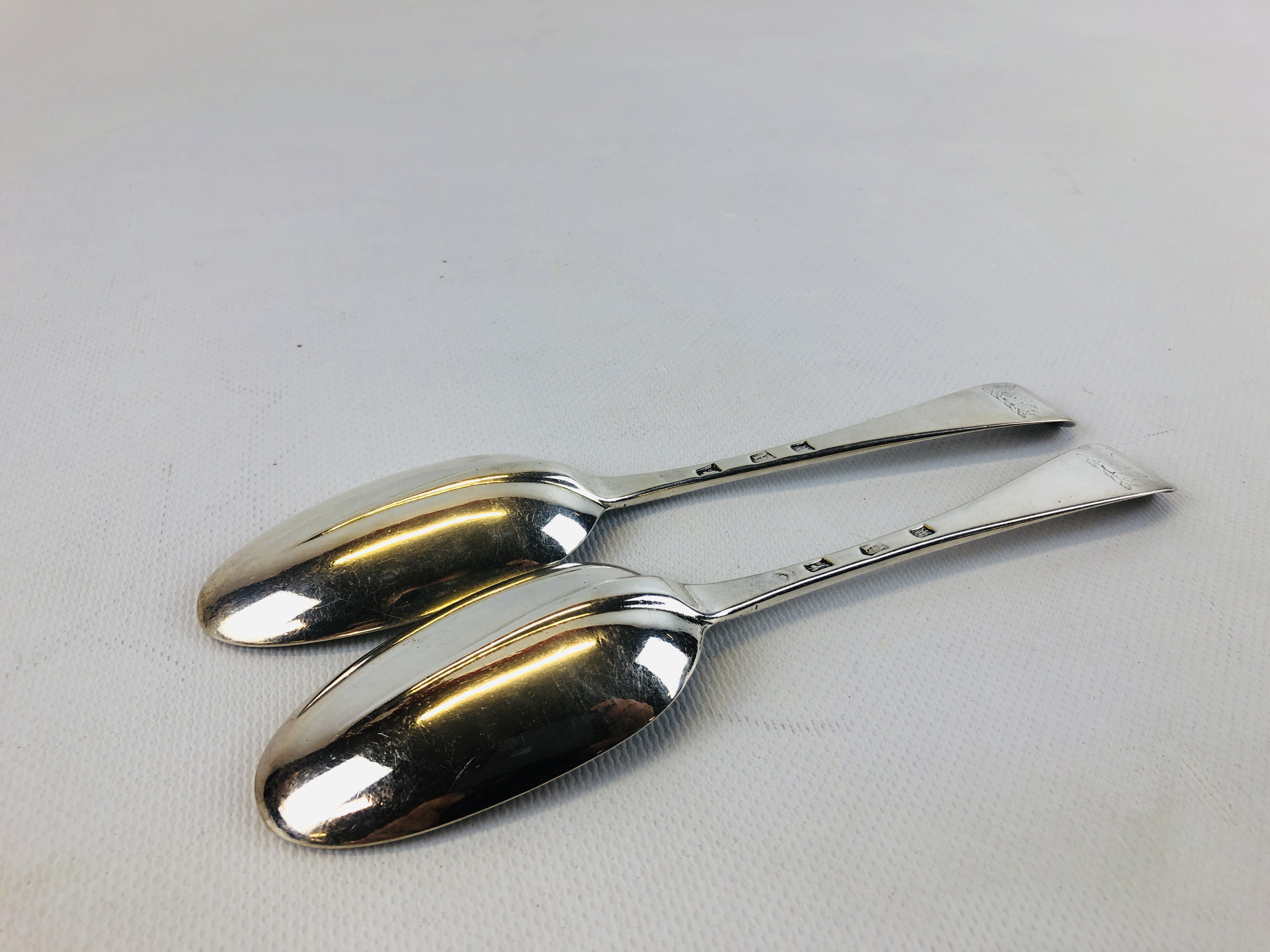 A PAIR OF GEORGE I SILVER SERVING SPOONS, LONDON 1721. - Image 6 of 10