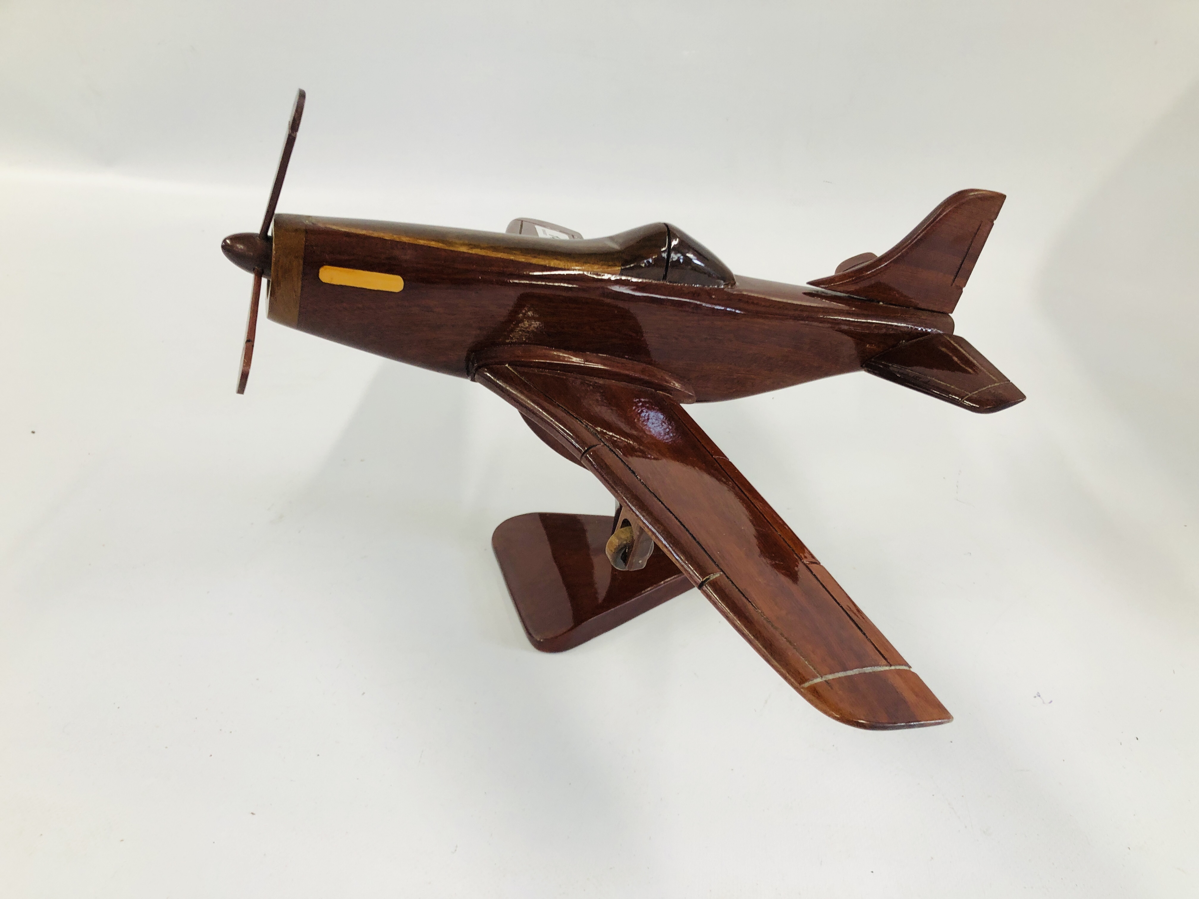 A HAND CRAFTED WOODEN SPITFIRE MODEL. - Image 3 of 4