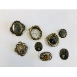 SMALL COLLECTION OF VICTORIAN MOURNING BROOCHES.