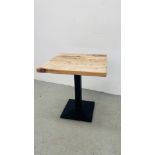 PEDESTAL BISTRO TABLE CAST BASE WITH WAXED PINE TOP - 70CM X 70CM.