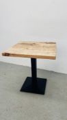 PEDESTAL BISTRO TABLE CAST BASE WITH WAXED PINE TOP - 70CM X 70CM.