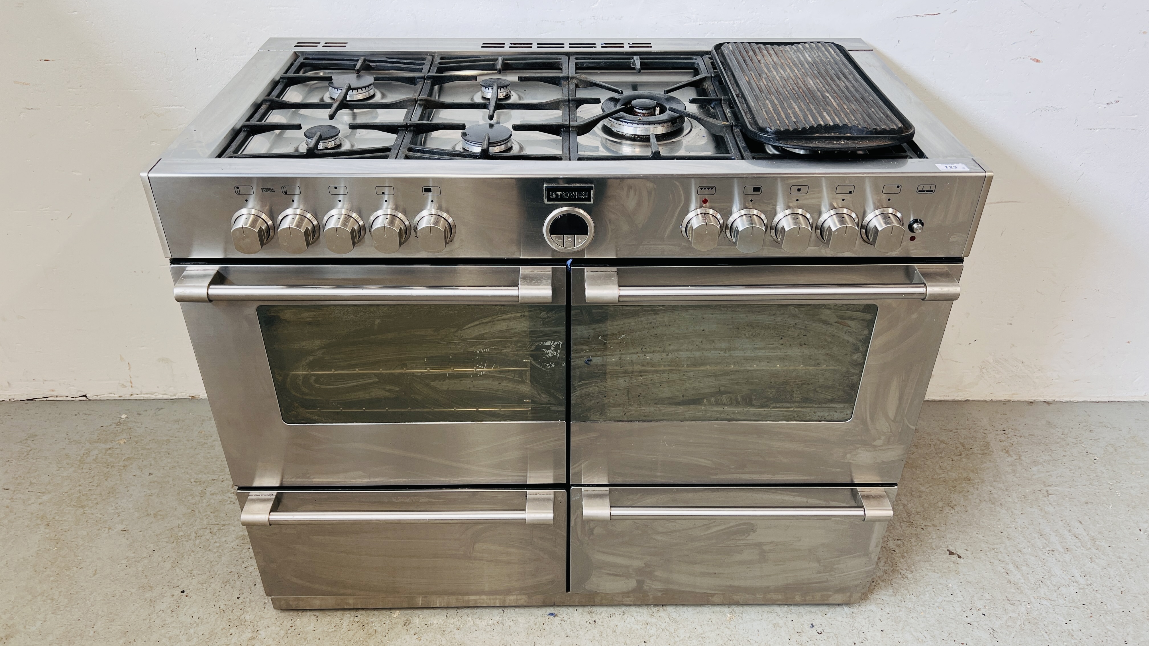 A STOVES STERLING 1100G STAINLESS STEEL COOKING RANGE (CONDITION OF SALE TO BE FITTED AND SERVICED