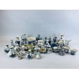 AN EXTENSIVE COLLECTION OF DELFT WARES IN TWO BOXES TO INCLUDE MANY VASES OF VARYING SIZES ETC.