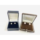 TWO PAIRS OF 9CT GOLD STUD EARRINGS, STONE SET AND PEARL EARRINGS.