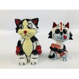 TWO LORNA BAILEY CAT ORNAMENTS TUNA AND BRUISER H 14.5CM BEARING SIGNATURES.