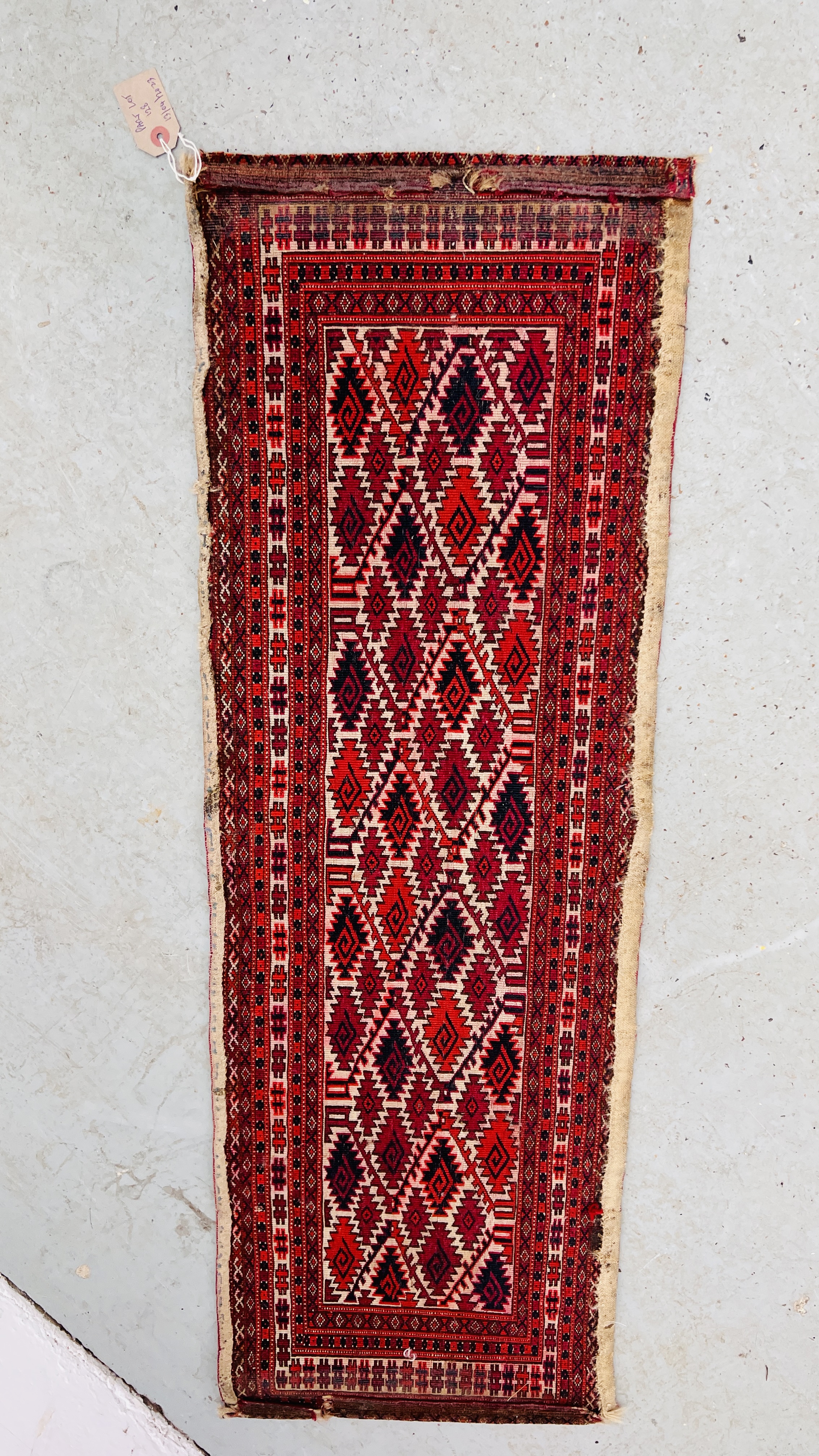ORIENTAL RUG, THE CENTRAL PANELS WITH STYLIZED BUILDINGS (PROBABLY TURKISH) 190 X 62CM, - Image 7 of 9