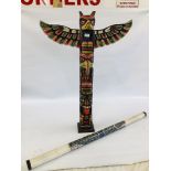 A BAMBOO DIDGERIDOO ALONG WITH TOTEM POLE 100CM HIGH.
