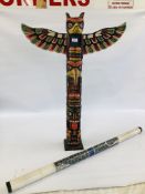 A BAMBOO DIDGERIDOO ALONG WITH TOTEM POLE 100CM HIGH.