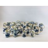 AN EXTENSIVE COLLECTION OF APPROX 23 DELFT TANKARDS OF VARYING SIZES.