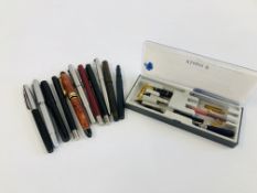 COLLECTION OF VINTAGE PENS AND WRITING EQUIPMENT INCLUDING A "SWAN" SELF-FILLER AND ESTERBROOK WITH