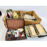 TWO BOXES OF VINTAGE HABERDASHERY TO INCLUDE THREADS, GLOVE MAKING, KNITTING PATTERNS ETC.