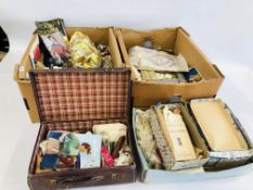TWO BOXES OF VINTAGE HABERDASHERY TO INCLUDE THREADS, GLOVE MAKING, KNITTING PATTERNS ETC.