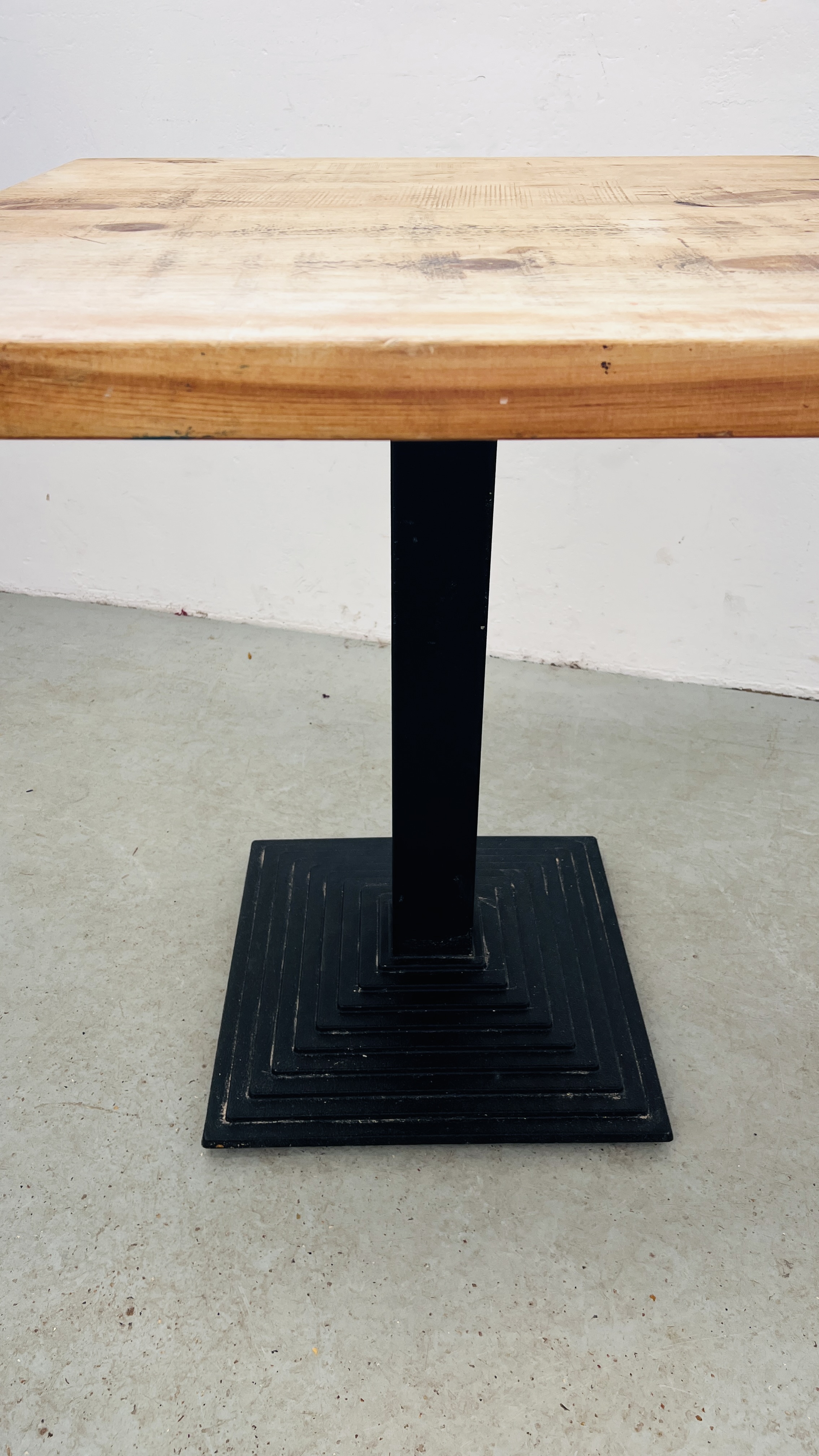 PEDESTAL BISTRO TABLE CAST BASE WITH WAXED PINE TOP - 70CM X 70CM. - Image 3 of 8
