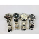 4 X GENT'S BRACELET WATCHES TO INCLUDE MARKED SEIKO KINETIC 100M, CITIZEN ECO DRIVE,