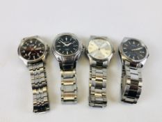4 X GENT'S BRACELET WATCHES TO INCLUDE MARKED SEIKO KINETIC 100M, CITIZEN ECO DRIVE,