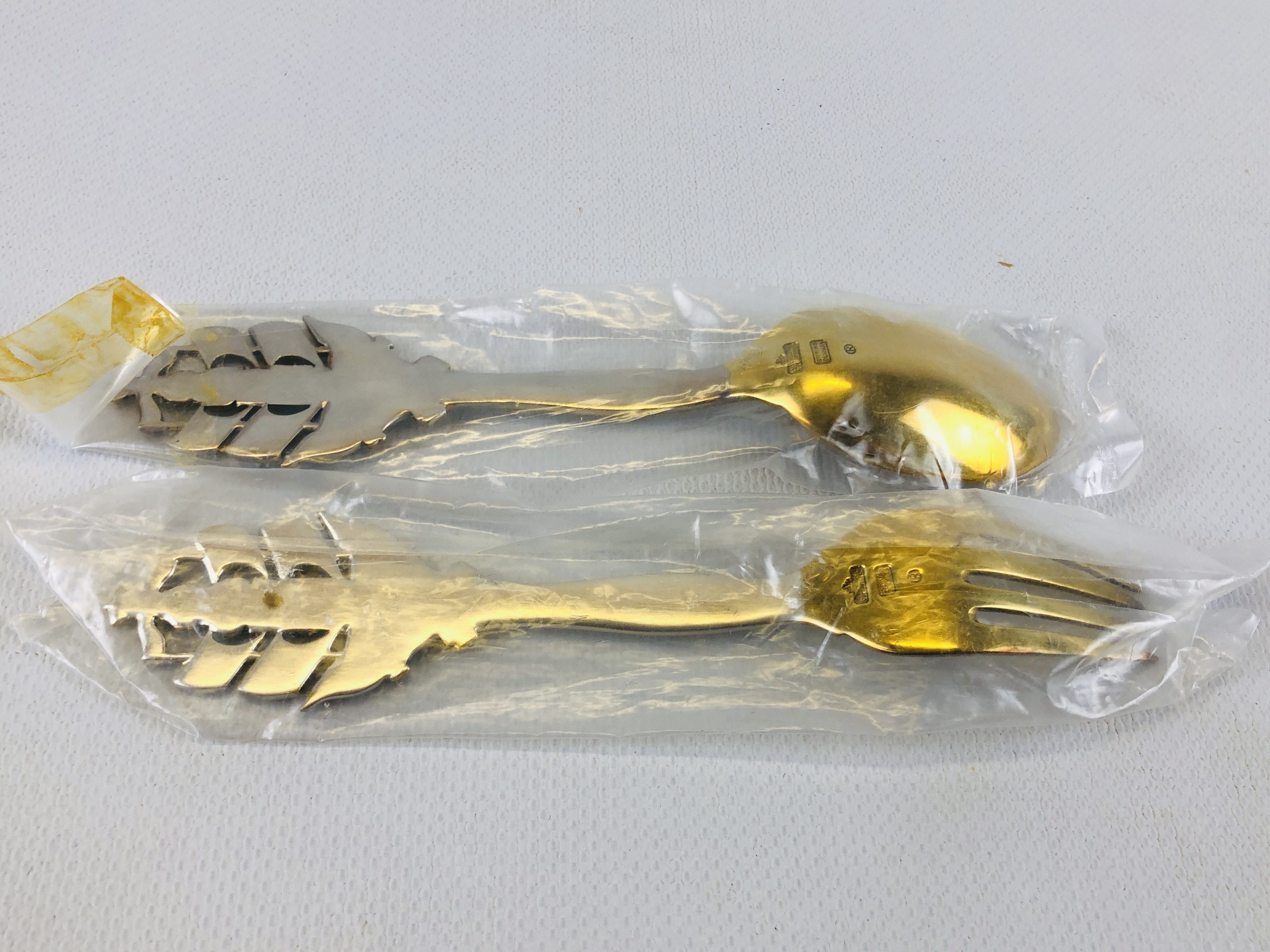 ANTON MICHELSEN SILVER & GILT ENAMELED COLLECTORS SPOON & FORK - Image 4 of 5