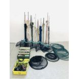 A LARGE QUANTITY OF FISHING ACCESSORIES TO INCLUDE RODS, NETS, REELS ETC.