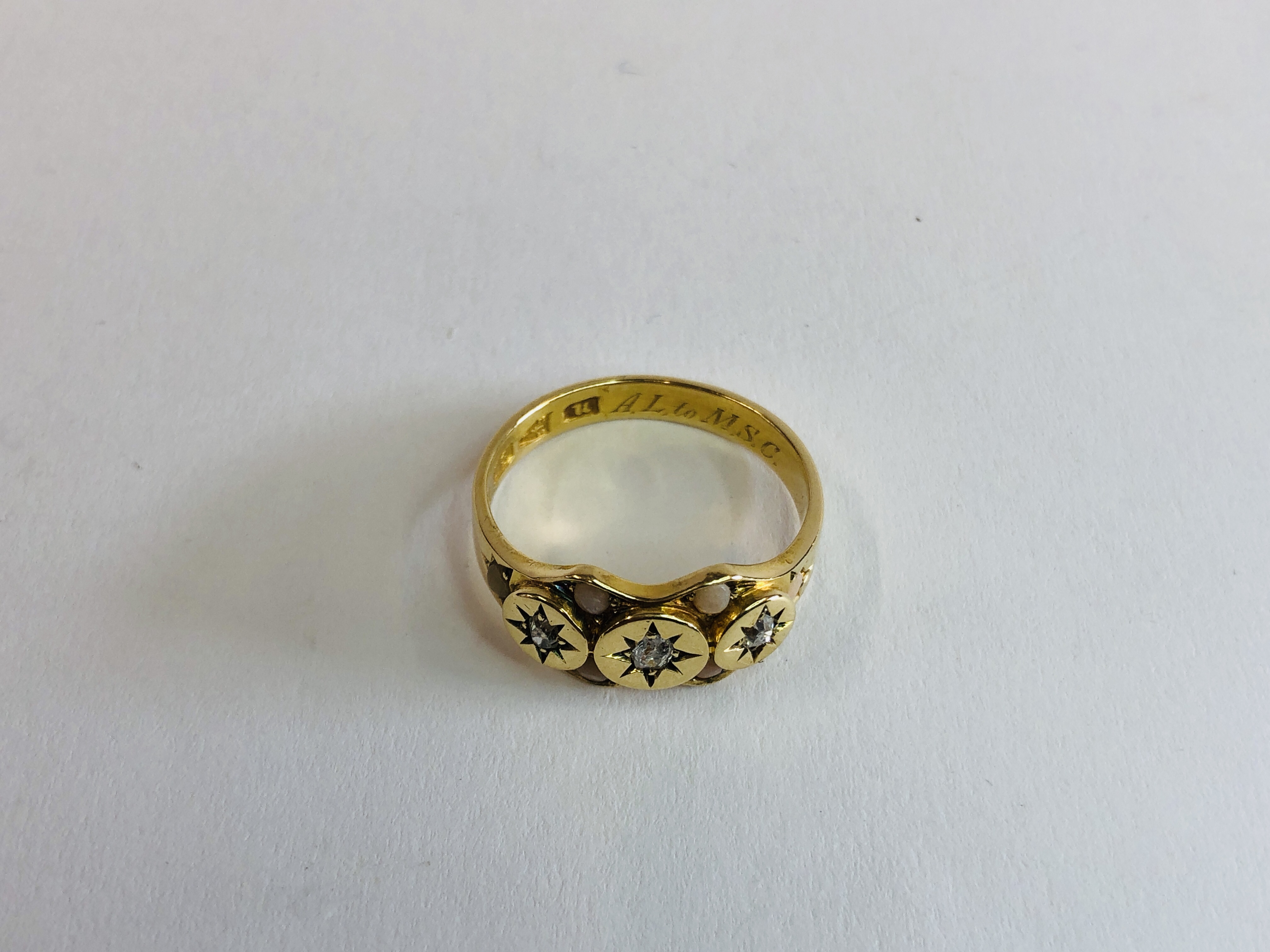 AN ANTIQUE 18CT GOLD DIAMOND AND CORAL RING, CHESTER 1883. - Image 2 of 7