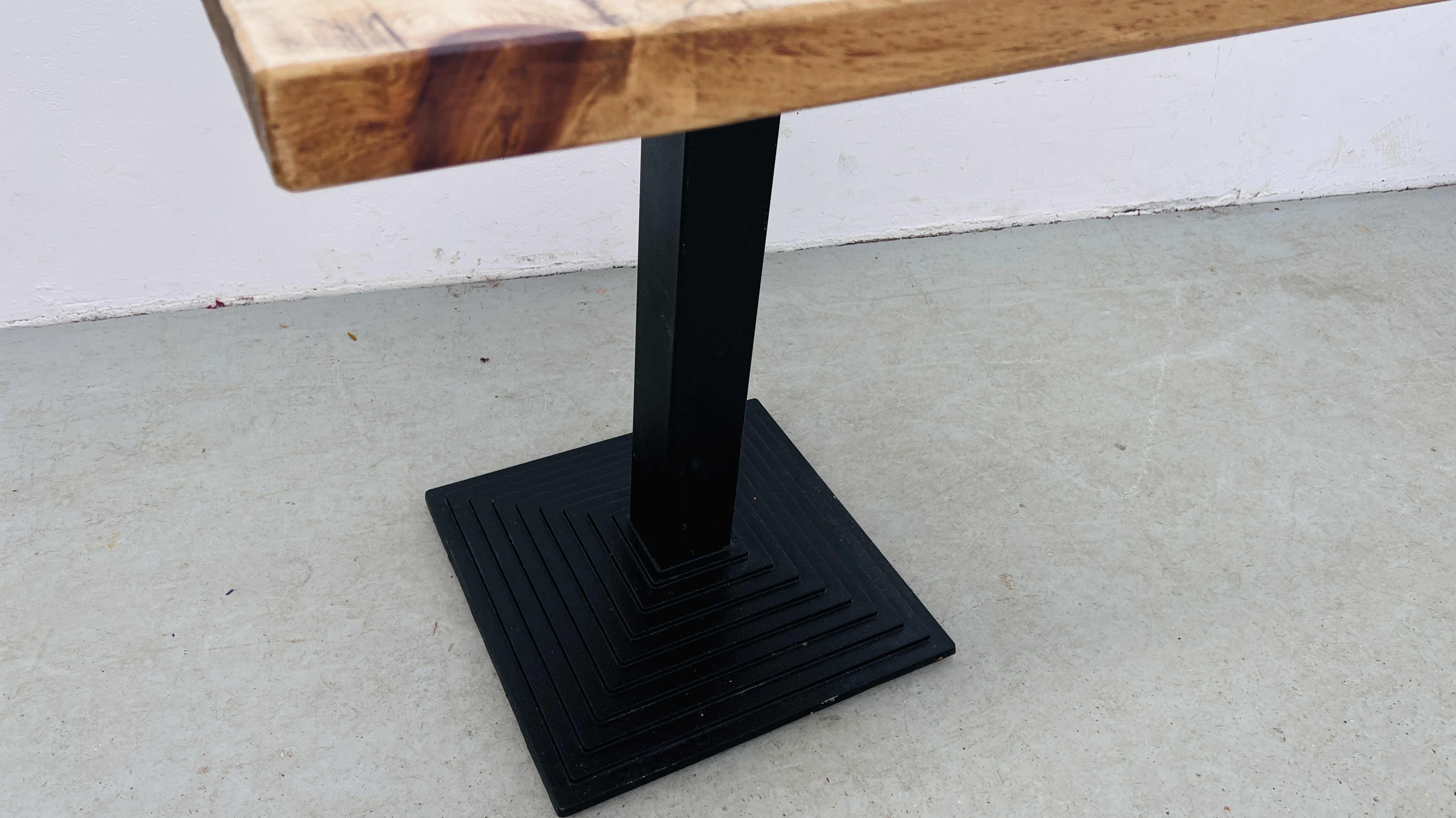 PEDESTAL BISTRO TABLE CAST BASE WITH WAXED PINE TOP - 70CM X 70CM. - Image 5 of 8