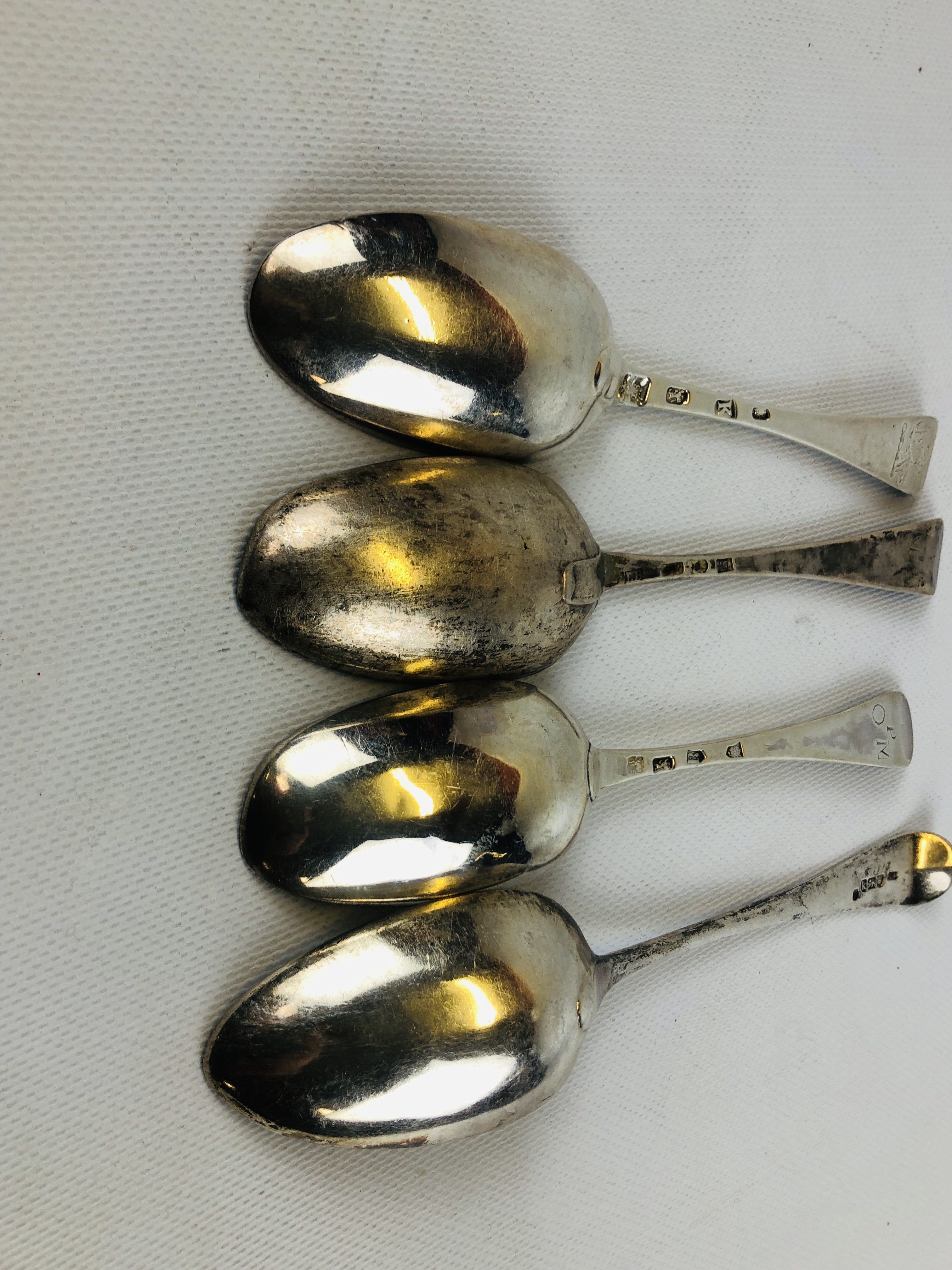 3 MID-C18TH HANOVERIAN PATTERN SILVER SERVING SPOONS, ONE BY W SCARLETT, LONDON 1732, - Image 9 of 10