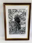 LIMITED EDITION LINO PRINT "ASH TREE PUMP MILL" 5/10 SIGNED BY ARTIST (INDISTINCT)