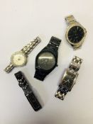 5 X LADIES BRACELET WATCHES MARKED GUESS, ETERNITY, BOSS, CK AND FONTENAY.