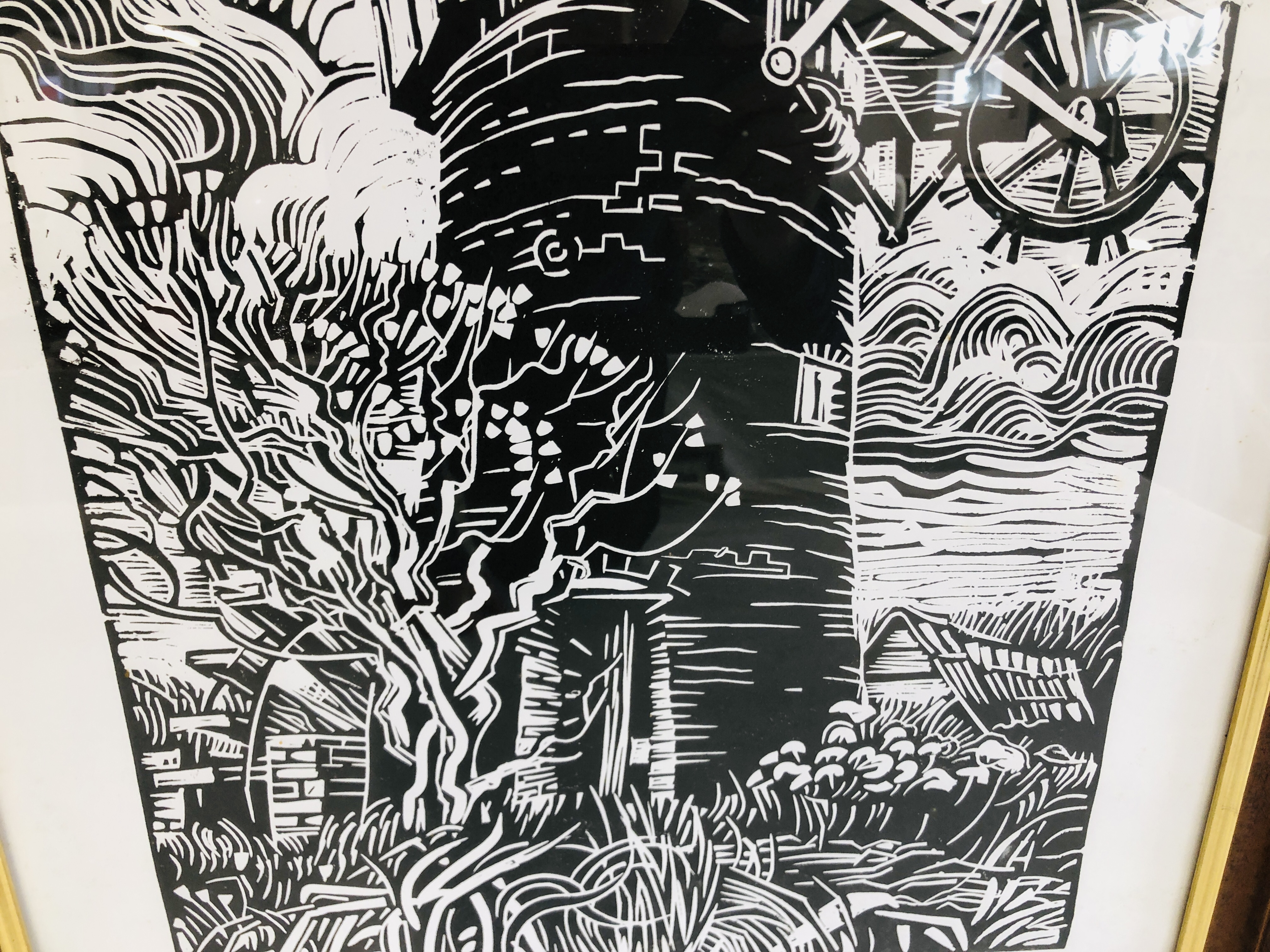 LIMITED EDITION LINO PRINT "ASH TREE PUMP MILL" 5/10 SIGNED BY ARTIST (INDISTINCT) - Image 3 of 6