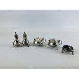 MATCHED SET OF SILVER CONDIMENTS A PAIR OF MUSTARDS LONDON 1940,
