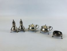 MATCHED SET OF SILVER CONDIMENTS A PAIR OF MUSTARDS LONDON 1940,