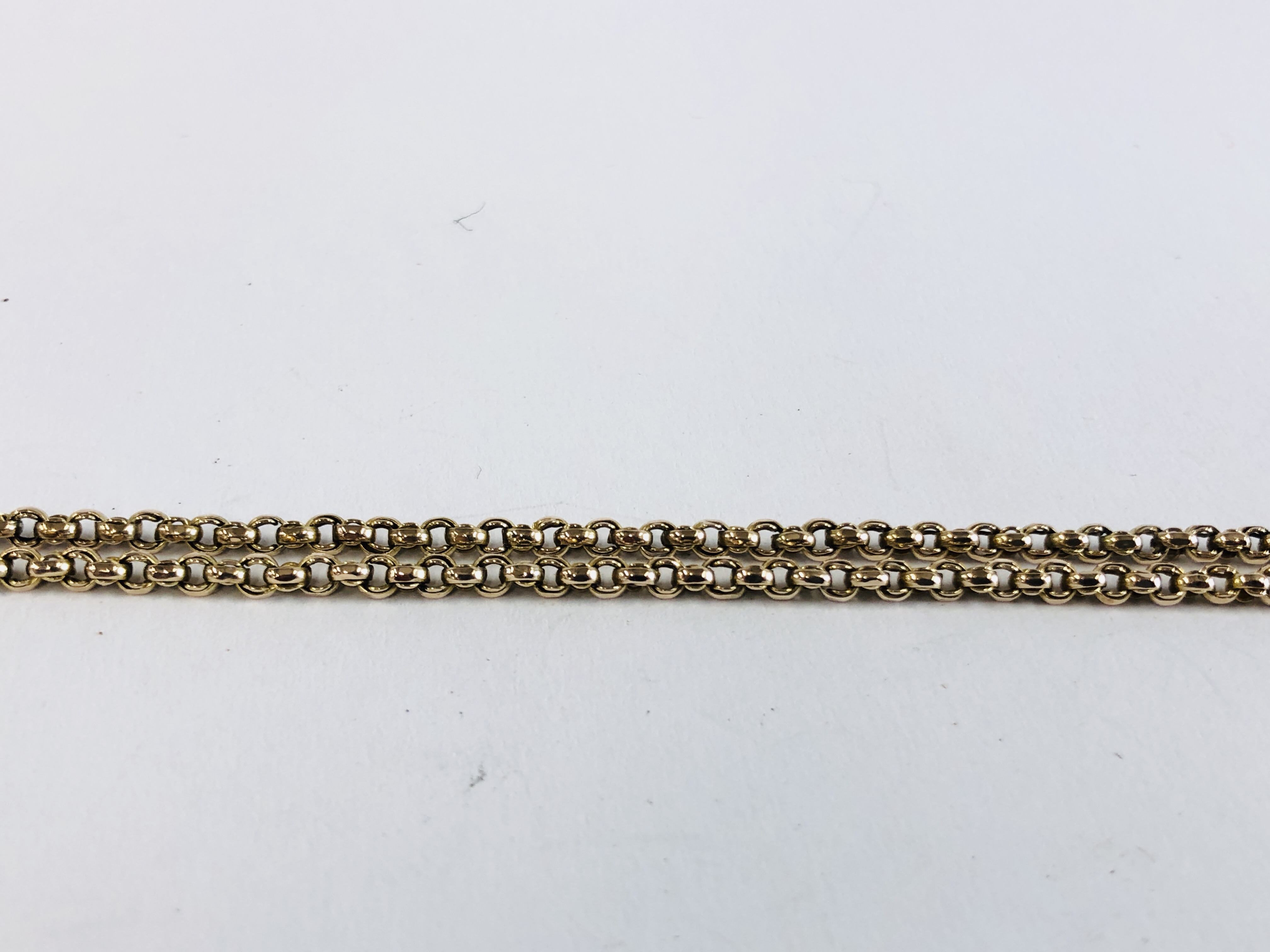 AN ANTIQUE 9CT GOLD FANCY LINK LONG GUARD CHAIN - 156CM. - Image 9 of 14