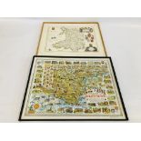 A FRAMED AND MOUNTED MAP OF WALES - JOHN BLAEU - FRAMED AND MOUNTED DARTMOOR AND SOUTH DEVON