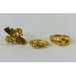 3 X HAND MADE EASTERN STYLE YELLOW METAL RINGS.