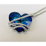 A BLUE CRYSTAL HEART DESIGNER PENDANT NECKLACE.