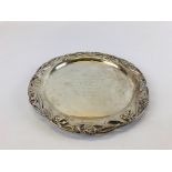 SILVER SALVER PEARCE BORDER AND ENGRAVED WILLIAM HUTTON AND SON SHEFFIELD 1905.