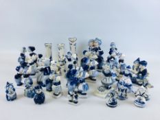AN EXTENSIVE COLLECTION OF APPROX 32 DELFT CABINET ORNAMENTS.