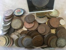 SMALL QUANTITY OLD COINS, ALSO SOUTH AFRICA 1892 SHILLING ENAMELLED IN PENDANT SETTING.