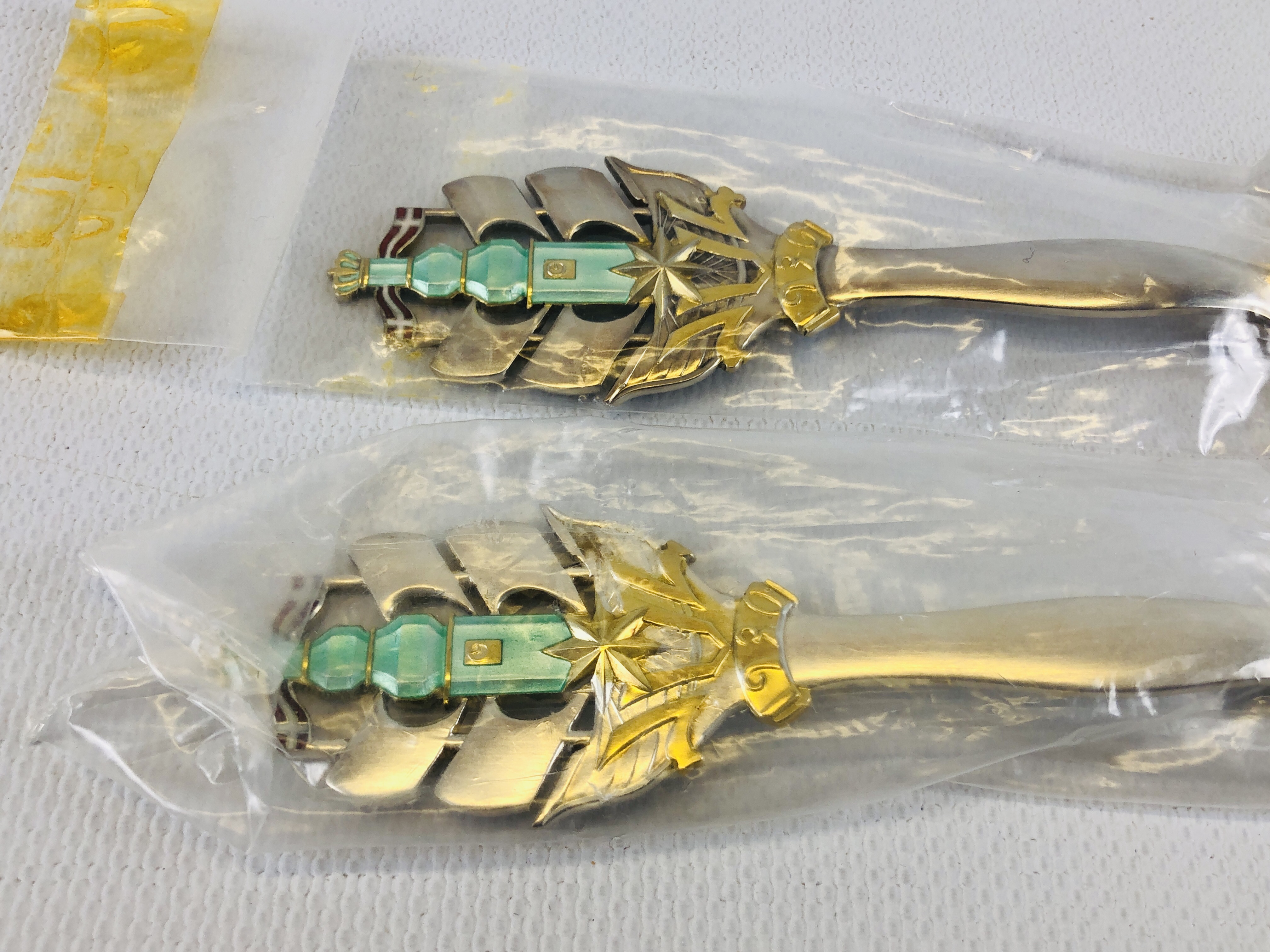 ANTON MICHELSEN SILVER & GILT ENAMELED COLLECTORS SPOON & FORK - Image 3 of 5