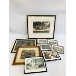 A GROUP OF NINE FRAMED MAINLY COACHING PRINTS TO INCLUDE THE MAIL COACH IN A THUNDER STORM ON