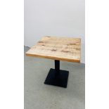 PEDESTAL BISTRO TABLE CAST BASE WITH WAXED PINE TOP - 70CM X 70CM.