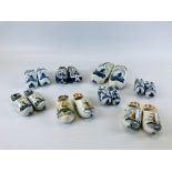 A GROUP OF ASSORTED DELFT CLOGS TO INCLUDE SOME PAIRS.