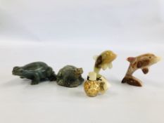 AN HARD STONE FROG FIGURE ALONG WITH GREEN SERPENTINE FROG FIGURE INITIALED COM,,