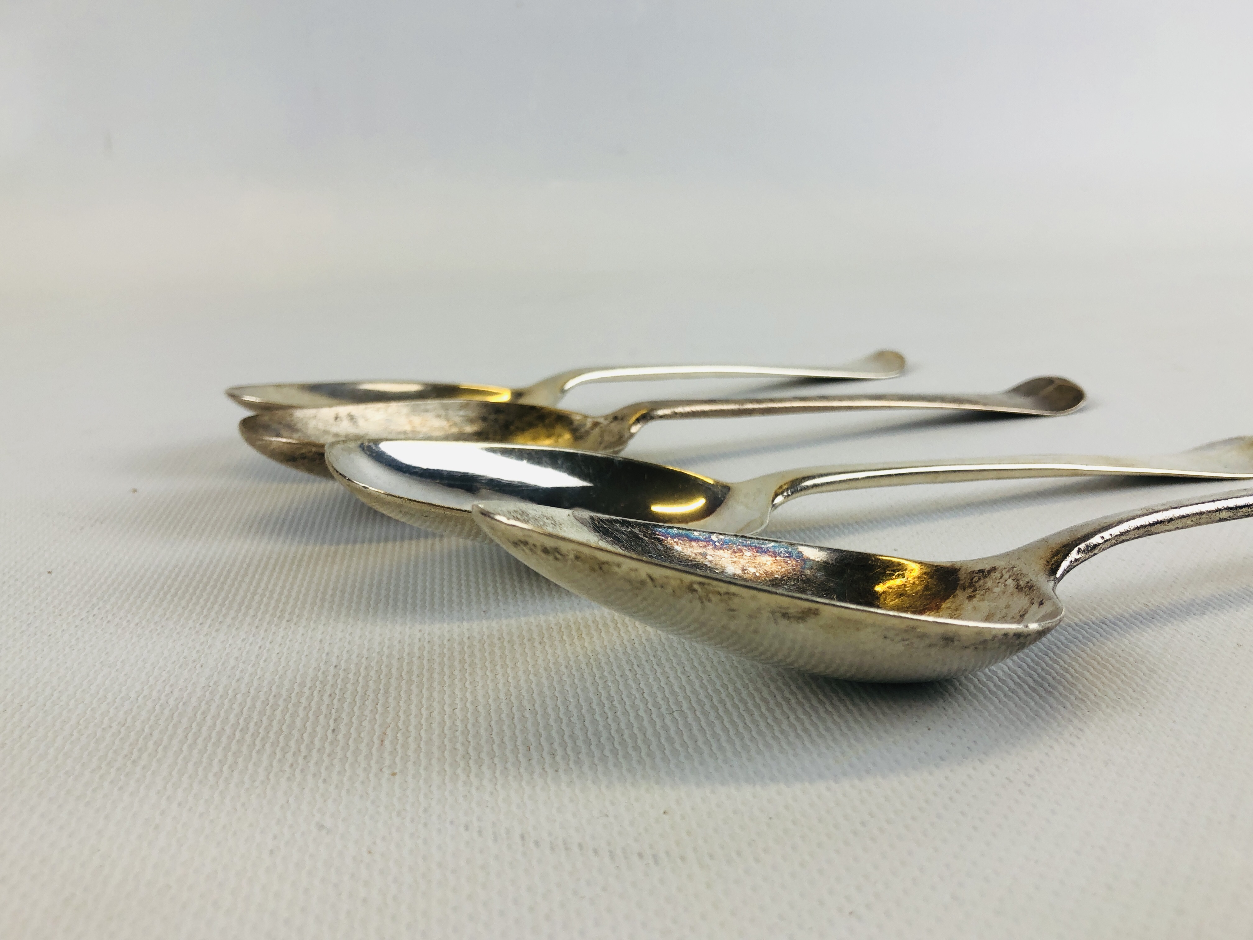 3 MID-C18TH HANOVERIAN PATTERN SILVER SERVING SPOONS, ONE BY W SCARLETT, LONDON 1732, - Image 5 of 10